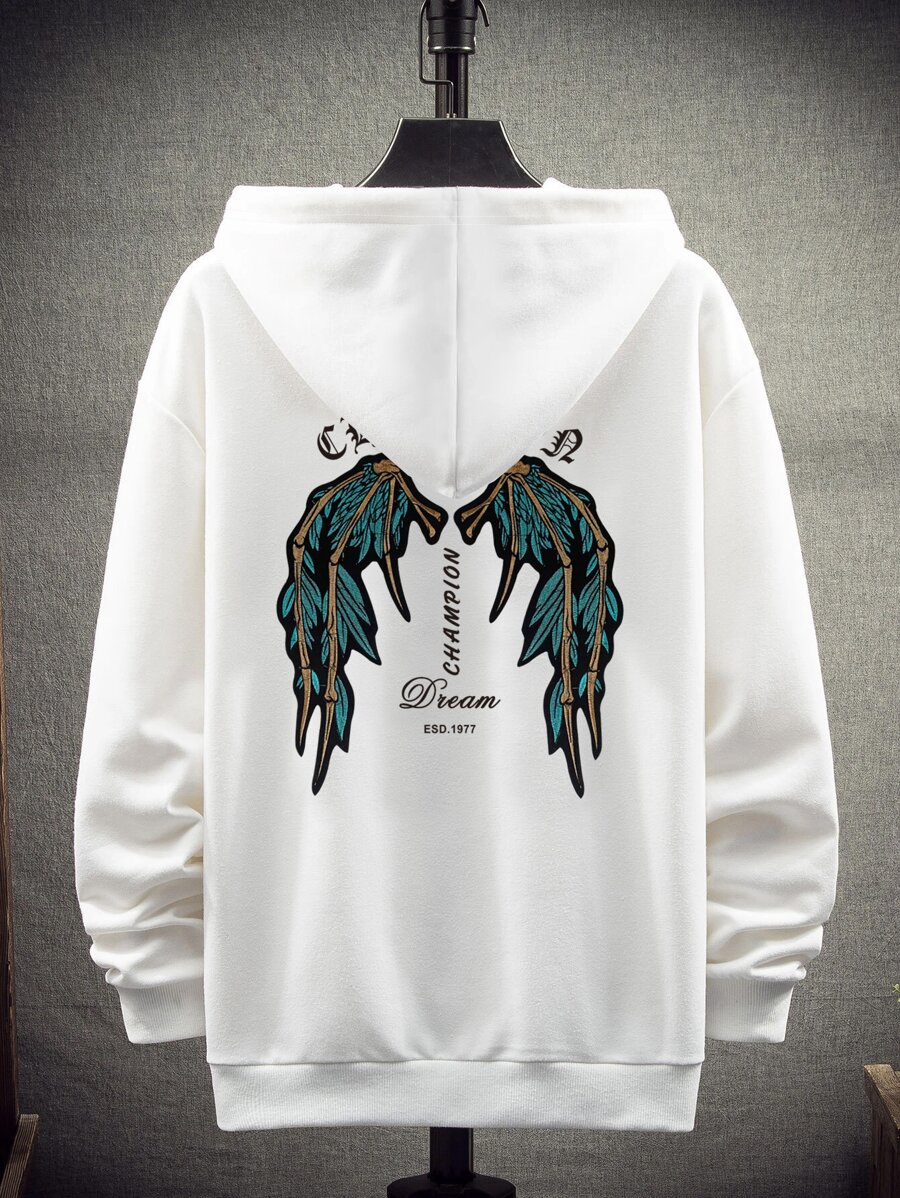 Manfinity Áo nỉ Nam Túi Dây kéo Lá thư Đồ họa Đường phố - trắng - Xem 1