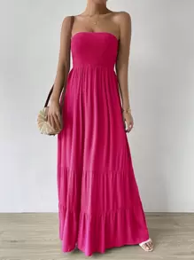 Breezaya Váy yếm Bohemian thường ngày dành cho nữ khi đi nghỉ - Màu Hồng Tươi - Xem 3