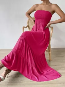 Breezaya Váy yếm Bohemian thường ngày dành cho nữ khi đi nghỉ - Màu Hồng Tươi - Xem 6