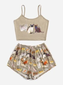 JOLLY by Jiajia Fairycore Letter Cat Graphic Pajama Set, School - Multicolor - View 5