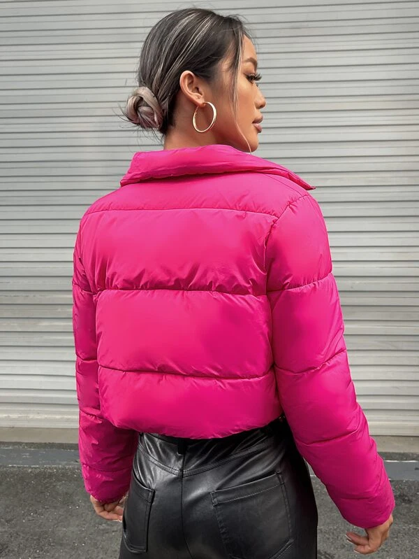 SHEIN EZwear ドローストリング裾 ファスナー パッファーコート