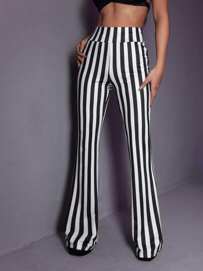 Striped Print Flare Leg Pants