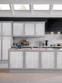 1卷木紋牆紙簡易PVC牆膠卷用於家庭裝飾 - 淺灰色 - 查看 3