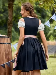 SHEIN MOD Lace Up Front Floral Embroidery Wrap Overlap Dress Without Top - Multicolor - View 2