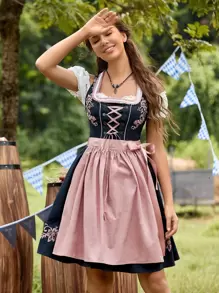 SHEIN MOD Lace Up Front Floral Embroidery Wrap Overlap Dress Without Top - Multicolor - View 5