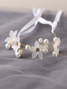 1入組女士們浪漫白色蘭花帶珠子手腕胸花手腕花適用於新娘,伴娘,派對和日常穿著