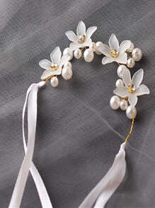 1入組女士們浪漫白色蘭花帶珠子手腕胸花手腕花適用於新娘,伴娘,派對和日常穿著