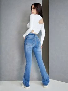 SHEIN Jeans de pierna bootcut - Azul lavado medio - Ver 2