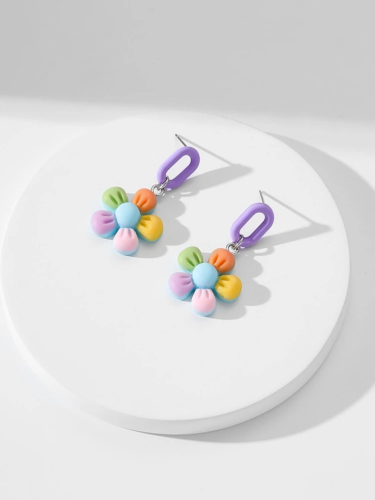 Flower Decor Drop Earrings - Multicolor - View 6
