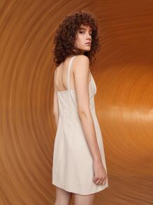 SHEIN Vestido de tirantes unicolor pecho con fruncido - Beis - Ver 7