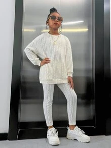 SHEIN Dwuczęściowe Ubrania Dziewczęce Prosty Casual - Beżowy - Zobacz 1