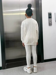 SHEIN Dwuczęściowe Ubrania Dziewczęce Prosty Casual - Beżowy - Zobacz 2