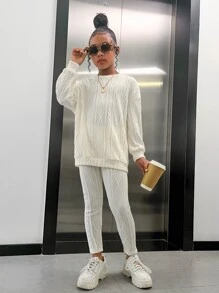 SHEIN Dwuczęściowe Ubrania Dziewczęce Prosty Casual - Beżowy - Zobacz 3