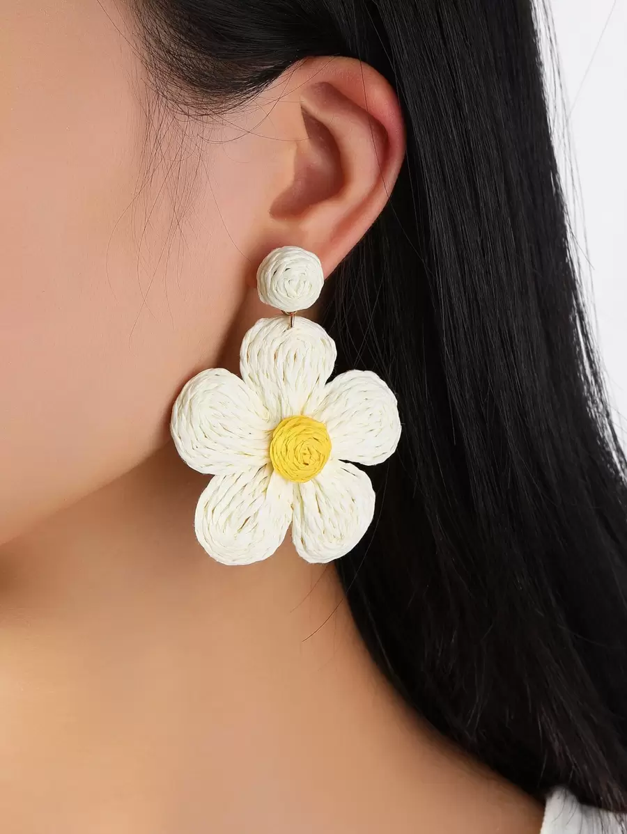 Pendientes colgantes con forma de flor, regalo para San Valentín, mamá, madre, Día de la Madre - Blanco - Ver 1