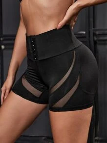 Hook And Eye Contrast Mesh Sports Shorts - Black - View 1