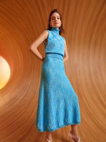 SHEIN Marled Turtleneck Sweater Vest - Blue - View 3