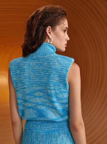 SHEIN Marled Turtleneck Sweater Vest - Blue - View 4
