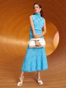 SHEIN Marled Turtleneck Sweater Vest - Blue - View 5