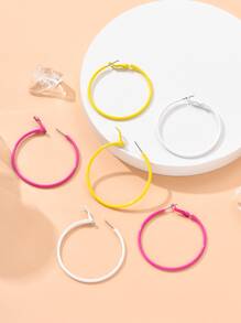 3對極簡風格圓耳環 - 彩色 - 查看 2