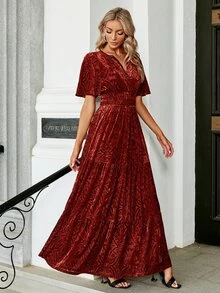 Simplee Floral Print Flutter Sleeve Ruffle Hem Dress - Red - View 4