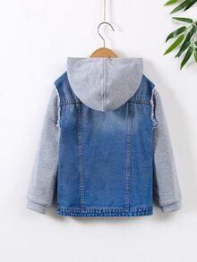 Boys Raw Trim Hooded Denim Jacket - Medium Wash - View 2