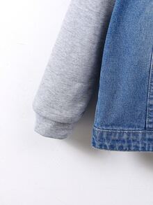 Boys Raw Trim Hooded Denim Jacket - Medium Wash - View 3