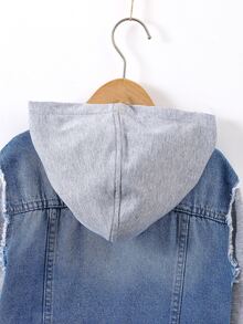 Boys Raw Trim Hooded Denim Jacket - Medium Wash - View 4