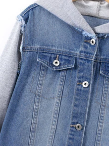 Boys Raw Trim Hooded Denim Jacket - Medium Wash - View 6