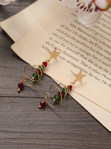 Christmas Star Decor Bead Drop Earrings - Multicolor - View 3