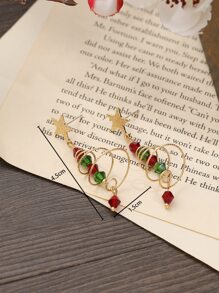 Christmas Star Decor Bead Drop Earrings - Multicolor - View 4