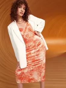 SHEIN Unity Floral Print Split Thigh Cami Dress - Orange - View 1