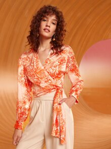 SHEIN Floral Print Knot Side Top - Multicolor - View 4