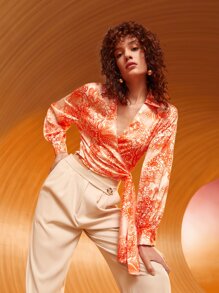 SHEIN Floral Print Knot Side Top - Multicolor - View 1