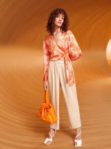 SHEIN Floral Print Knot Side Top - Multicolor - View 6