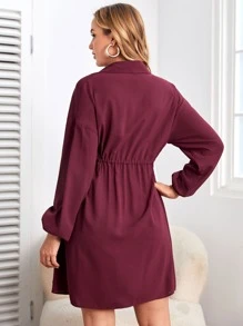 SHEIN Maternity Drop Shoulder Drawstring Waist Shirt Dress - Burgundy - View 2
