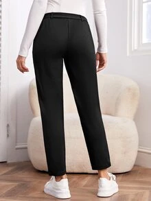 SHEIN Maternity Solid Belted Trousers - Black - View 2