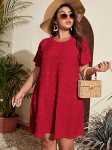 SHEIN LUNE Plus Swiss Dot Tunic Dress - Red - View 5