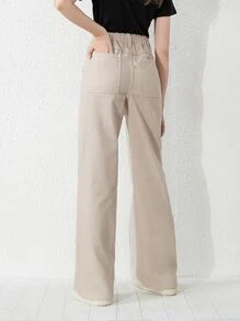 Girls' New Casual Versatile Khaki Washed Straight Leg Jeans - Beige - View 2