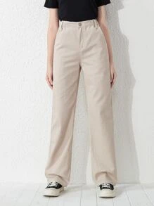 Girls' New Casual Versatile Khaki Washed Straight Leg Jeans - Beige - View 3