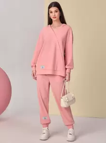 Mulvari Bộ đồ hai mảnh nữ Đắp vá Túi Hoa Giải trí - Màu Hồng  San hô - Xem 1