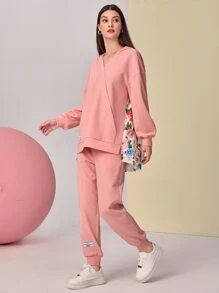 Mulvari Bộ đồ hai mảnh nữ Đắp vá Túi Hoa Giải trí - Màu Hồng  San hô - Xem 3