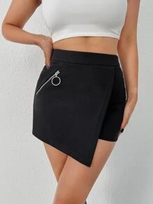 SHEIN Zipper Detail Wrap Asymmetrical Hem Skort