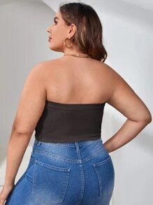 Plus Scallop Trim Tube Bralet - Chocolate Brown - View 2