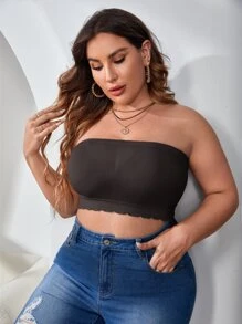 Plus Scallop Trim Tube Bralet - Chocolate Brown - View 3