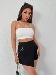 SHEIN Zipper Detail Wrap Asymmetrical Hem Skort