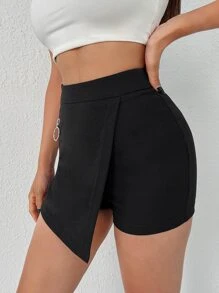 SHEIN Zipper Detail Wrap Asymmetrical Hem Skort