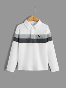 SHEIN Boys Dinosaur Print Colourblock Polo Shirt - White - View 1