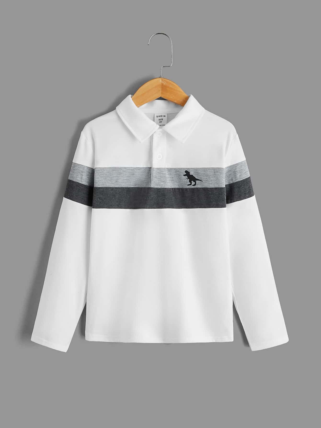 SHEIN Boys Dinosaur Print Colourblock Polo Shirt - White - View 1