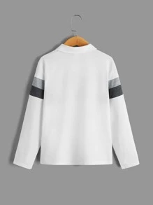 SHEIN Boys Dinosaur Print Colourblock Polo Shirt - White - View 2