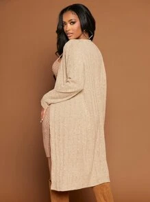 SHEIN SXY Solid Batwing Sleeve Open Front Coat - Apricot - View 2